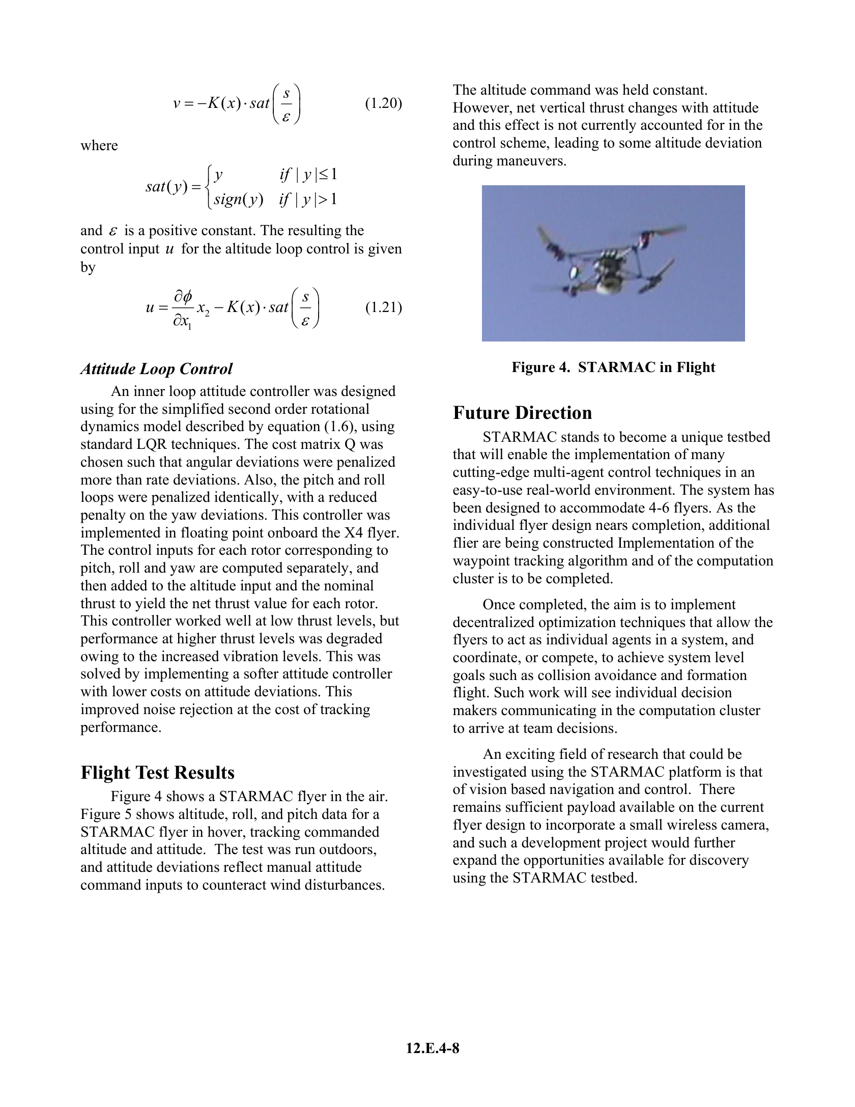 The Stanford Testbed of Autonomous Rotorcraft for Multi Agent Control (STARMAC), Printed p. 12.E.4-8. The cited passages are highlighted; their text appears beside the page.
